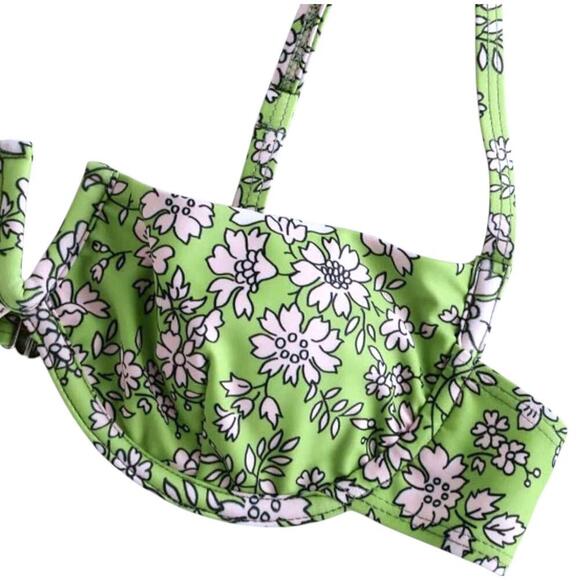 ZAFUL 2pc Green Swimsuit Tiny White Floral V-Wired High Leg Bikini Swimwear Sz S - Picture 5 of 13